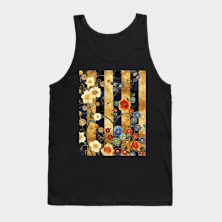 Rambling Flowers on Black and Gold Stripes Tank Top